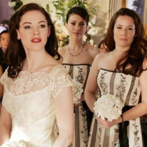 Lace floral dress, embroidered with bow accent, ivory, seen on TV show Charmed 8 - Picture 13 of 14